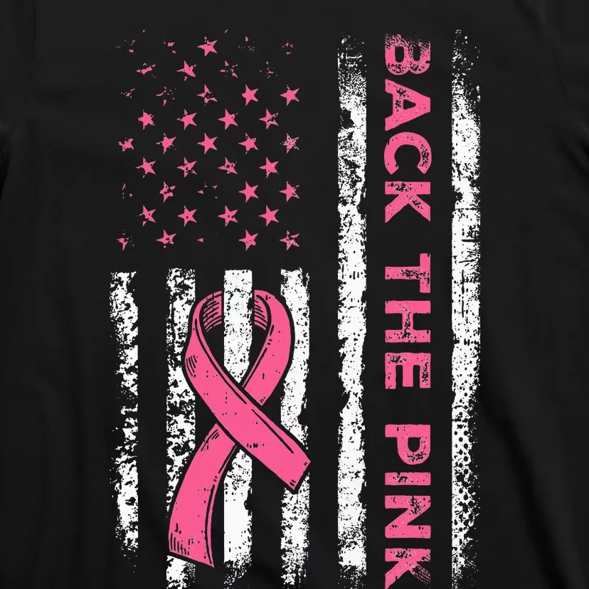 American Flag Back The Pink Breast Cancer Awareness Ribbon T-Shirt