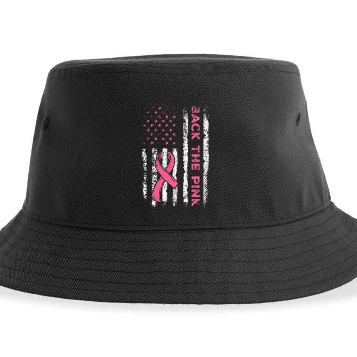 American Flag Back The Pink Breast Cancer Awareness Ribbon Sustainable Bucket Hat