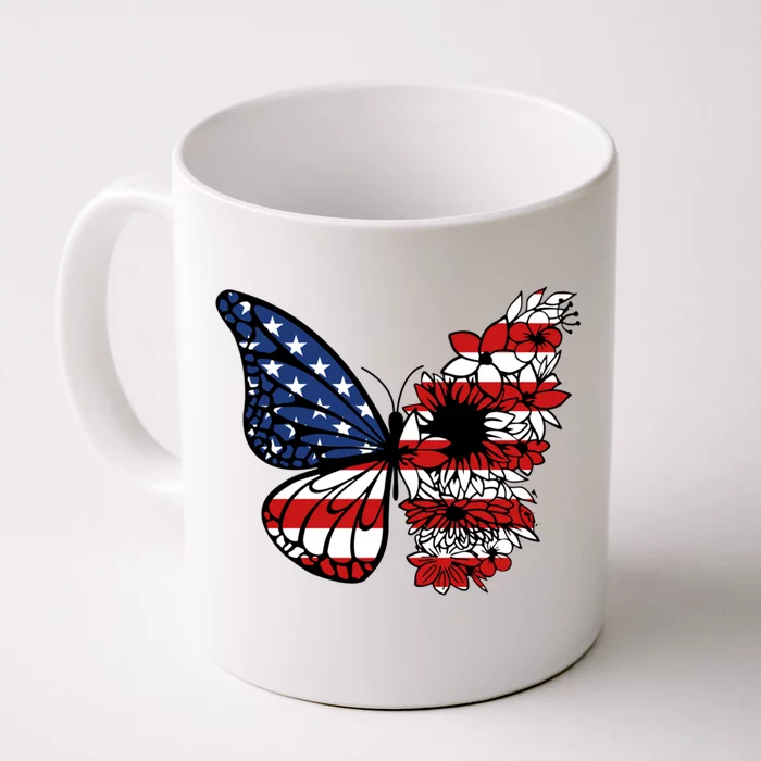 American Flag Butterfly Sunflower 4th Of July Patriotic Gift Front & Back Coffee Mug