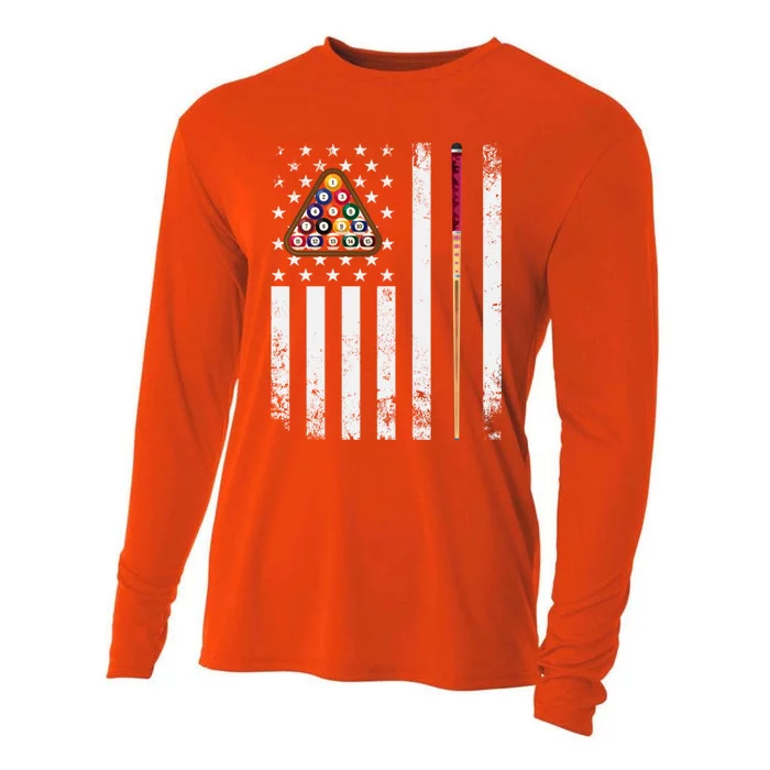 American Flag Billiard Vintage Pool Player Snooker Gift Cooling Performance Long Sleeve Crew