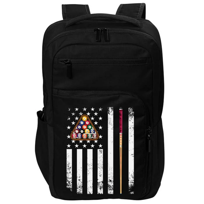 American Flag Billiard Vintage Pool Player Snooker Gift Impact Tech Backpack