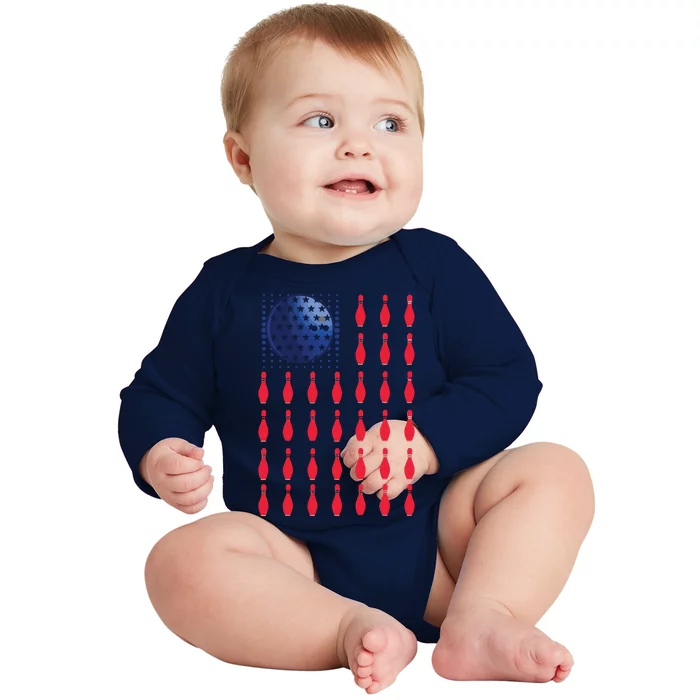 American Flag Bowling ShirtS Bowler Gifts For Bowling Team Baby Long Sleeve Bodysuit