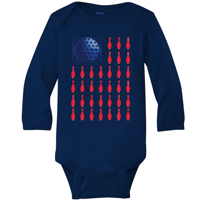 American Flag Bowling ShirtS Bowler Gifts For Bowling Team Baby Long Sleeve Bodysuit