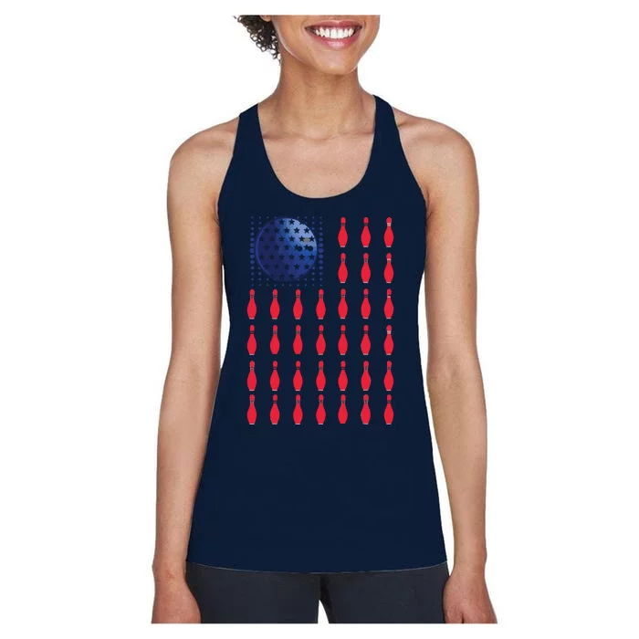 American Flag Bowling ShirtS Bowler Gifts For Bowling Team Women's Racerback Tank