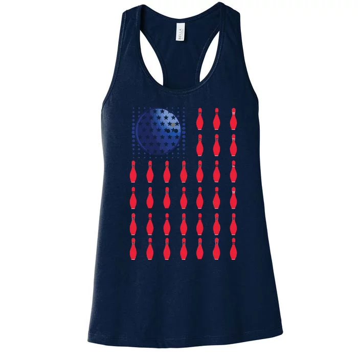 American Flag Bowling ShirtS Bowler Gifts For Bowling Team Women's Racerback Tank