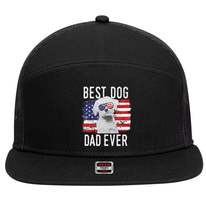 American Flag Best Dog Dad Ever Maltese USA 7 Panel Mesh Trucker Snapback Hat