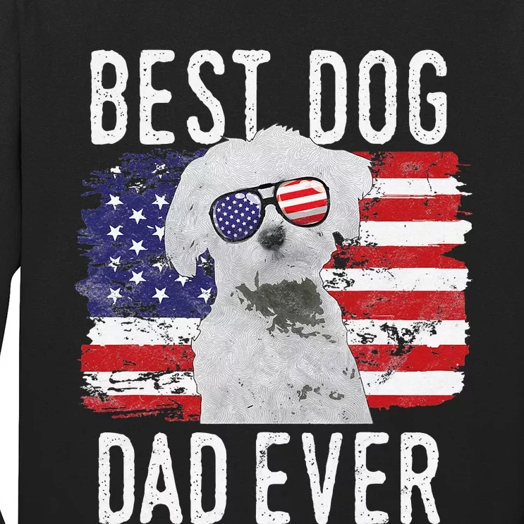 American Flag Best Dog Dad Ever Maltese USA Long Sleeve Shirt