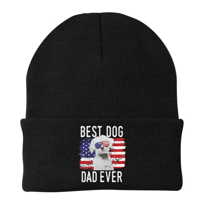 American Flag Best Dog Dad Ever Maltese USA Knit Cap Winter Beanie