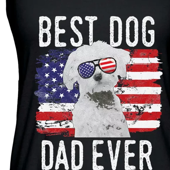 American Flag Best Dog Dad Ever Maltese USA Ladies Essential Flowy Tank