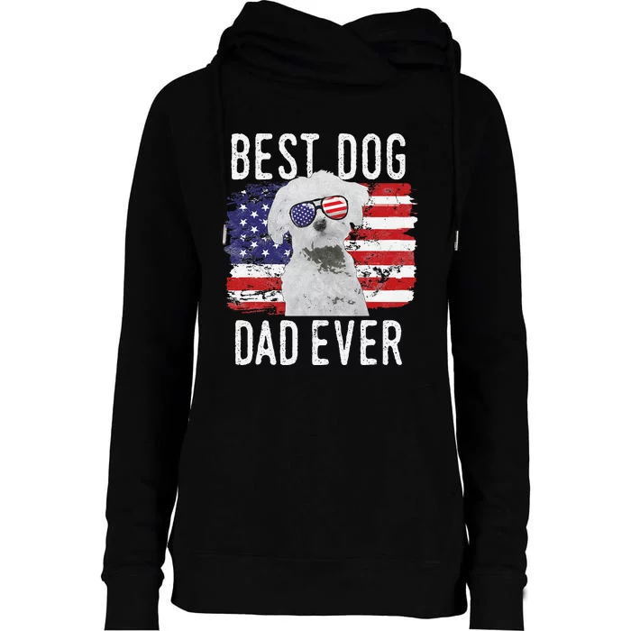 American Flag Best Dog Dad Ever Maltese USA Womens Funnel Neck Pullover Hood