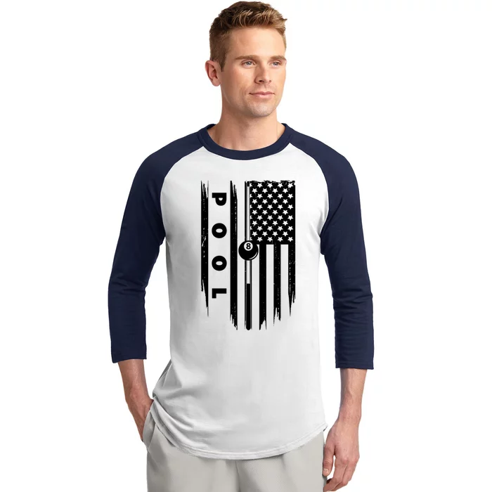 American Flag Billiards Pool Player Billiard Gift Baseball Sleeve Shirt