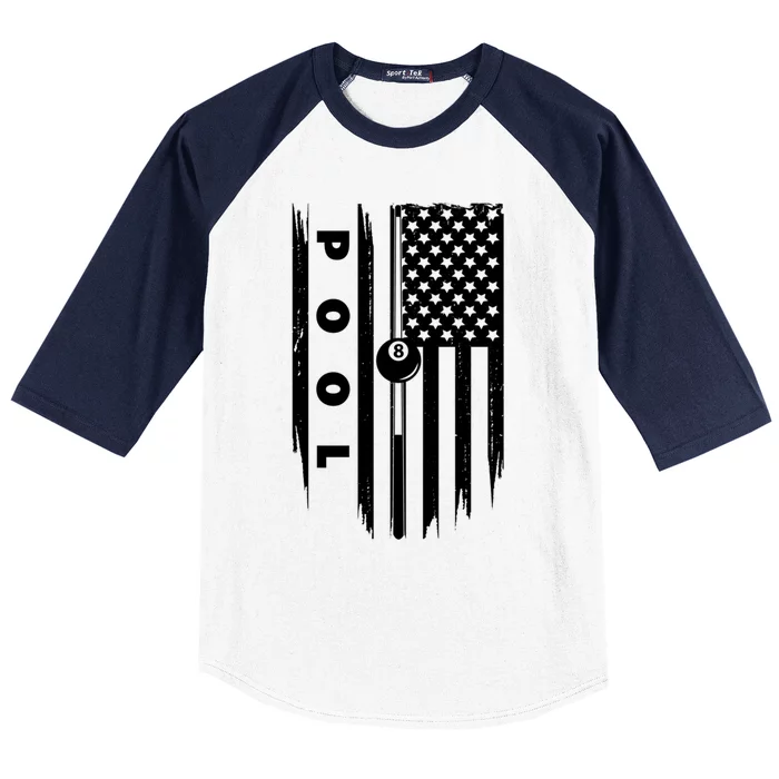 American Flag Billiards Pool Player Billiard Gift Baseball Sleeve Shirt