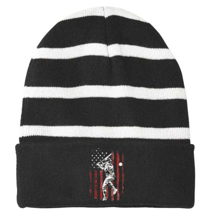 American Flag Baseball Team Gift Striped Beanie with Solid Band