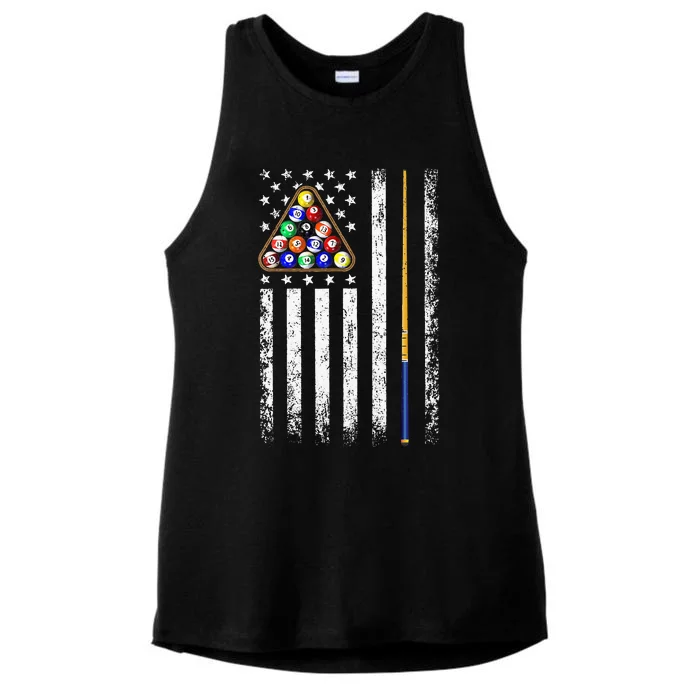 American Flag Billiard Vintage Pool Player Ladies Tri-Blend Wicking Tank