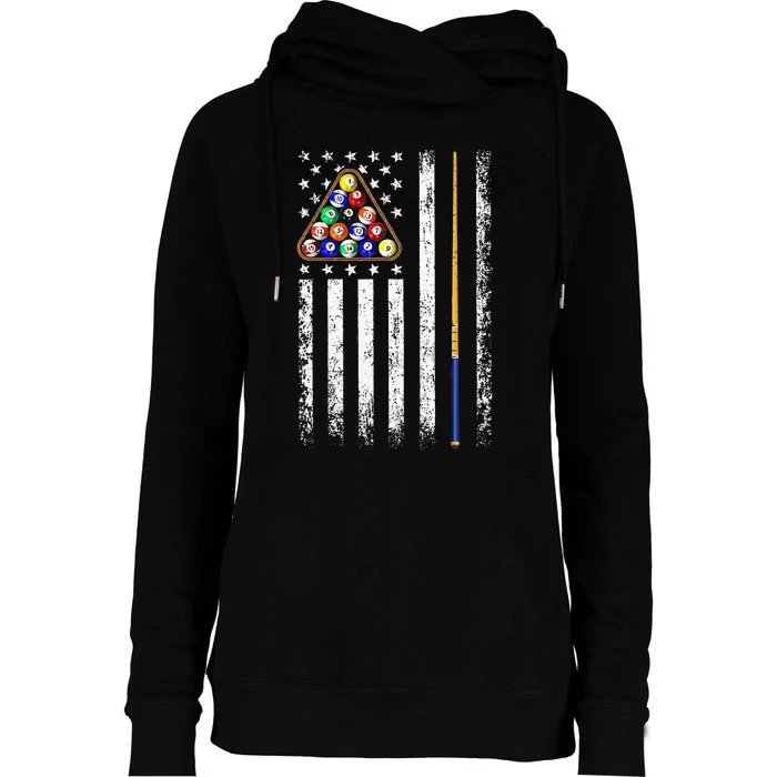 American Flag Billiard Vintage Pool Player Womens Funnel Neck Pullover Hood