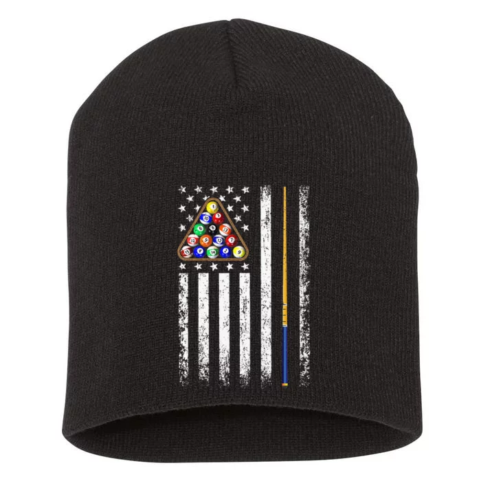 American Flag Billiard Vintage Pool Player Short Acrylic Beanie