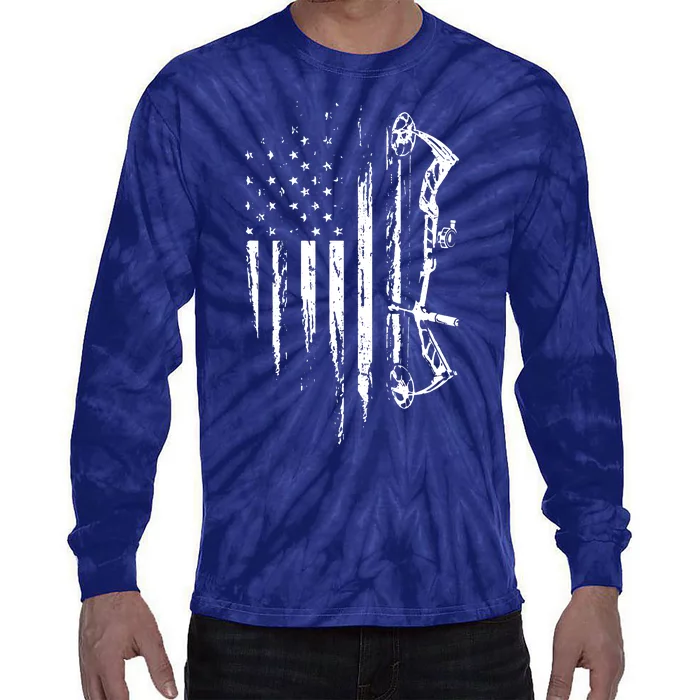 American Flag Bowhunting Bow Archery Gift For Deer Hunter Tie-Dye Long Sleeve Shirt