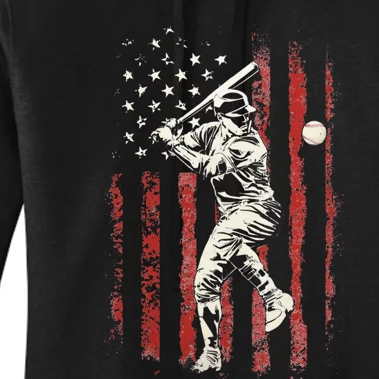 American Flag Baseball Team Gift Women's Pullover Hoodie