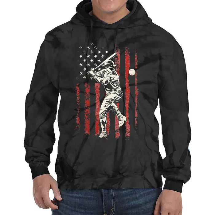 American Flag Baseball Team Gift Tie Dye Hoodie