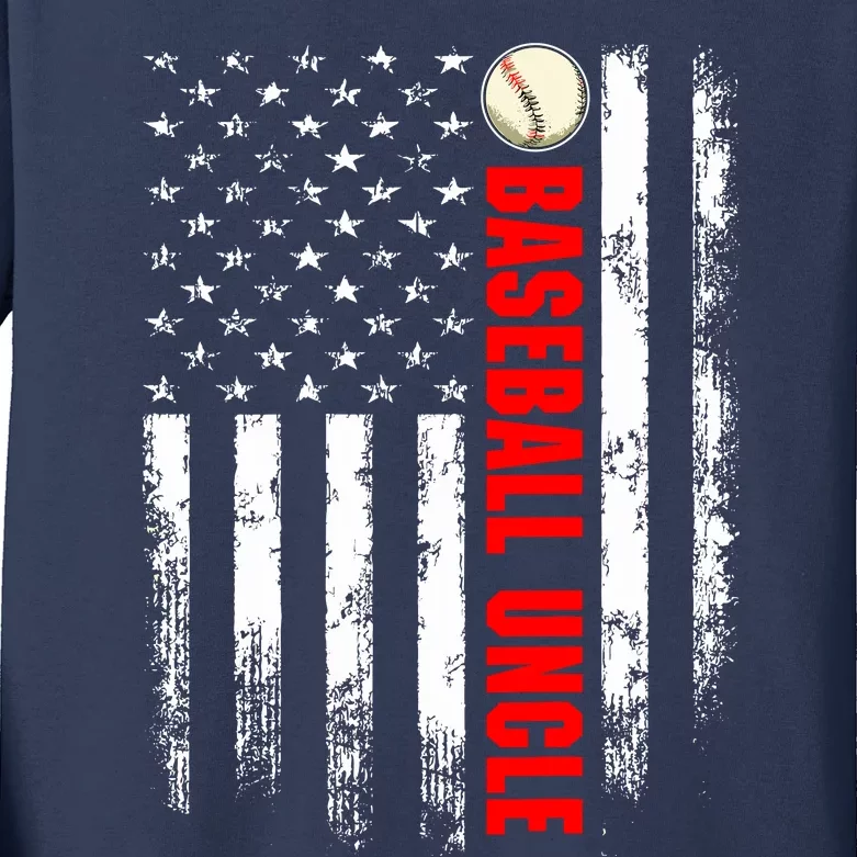 American Flag Baseball Uncle Backside Kids Long Sleeve Shirt