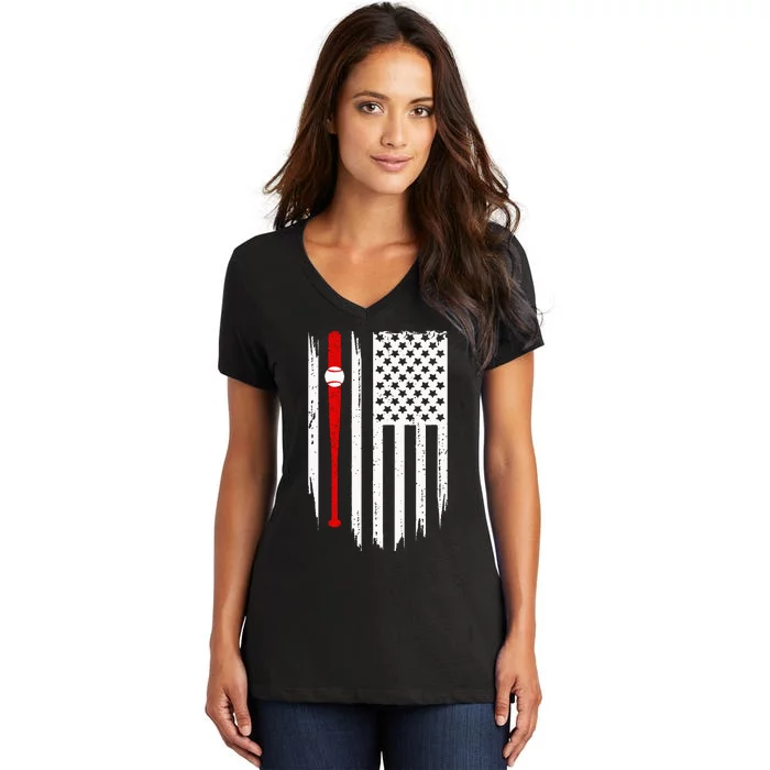 American Flag Baseball Apparel Baseball Women's V-Neck T-Shirt