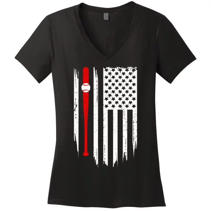 American Flag Baseball Apparel Baseball Women's V-Neck T-Shirt