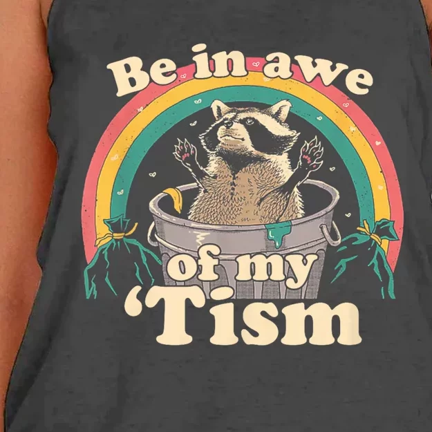 Autism Funny Be In Awe Of My Tism Meme Autistic Raccoon Women's Knotted Racerback Tank