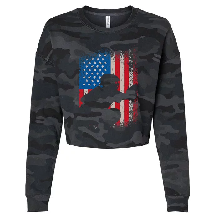 American Flag Baseball Catcher Usa Flag Baseball Cropped Pullover Crew