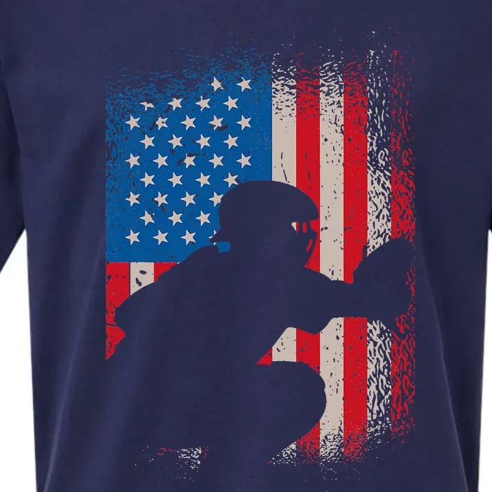 American Flag Baseball Catcher Usa Flag Baseball Sueded Cloud Jersey T-Shirt