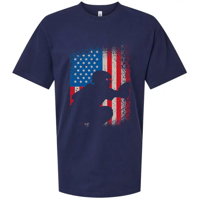 American Flag Baseball Catcher Usa Flag Baseball Sueded Cloud Jersey T-Shirt