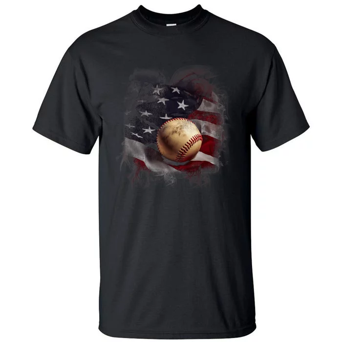 American Flag Baseball Vintage 4th Of July Usa Patriotic Tall T-Shirt