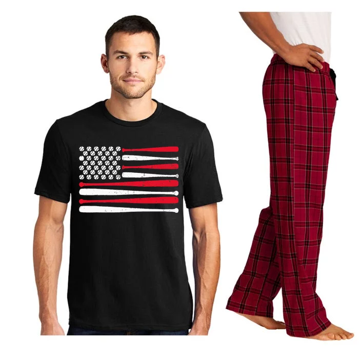 American Flag Baseball Usa Vintage Baseball Sport Fan Pajama Set