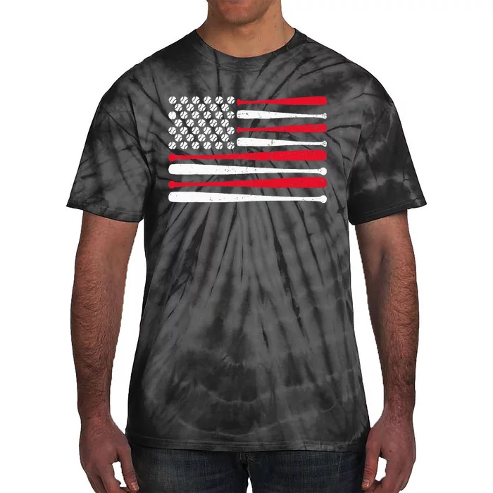 American Flag Baseball Usa Vintage Baseball Sport Fan Tie-Dye T-Shirt