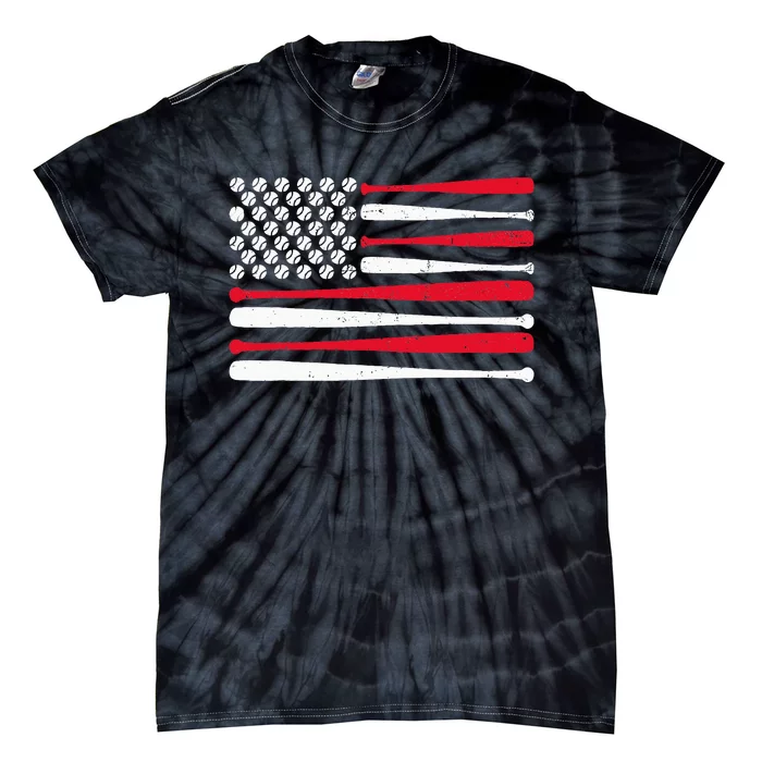 American Flag Baseball Usa Vintage Baseball Sport Fan Tie-Dye T-Shirt