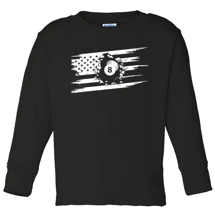 American Flag Billiards Cute Billiards Player Gift Toddler Long Sleeve Shirt