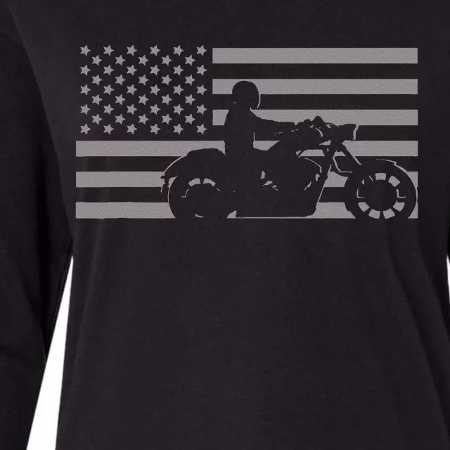 American Flag Biker Motorcycle Womens Cotton Relaxed Long Sleeve T-Shirt