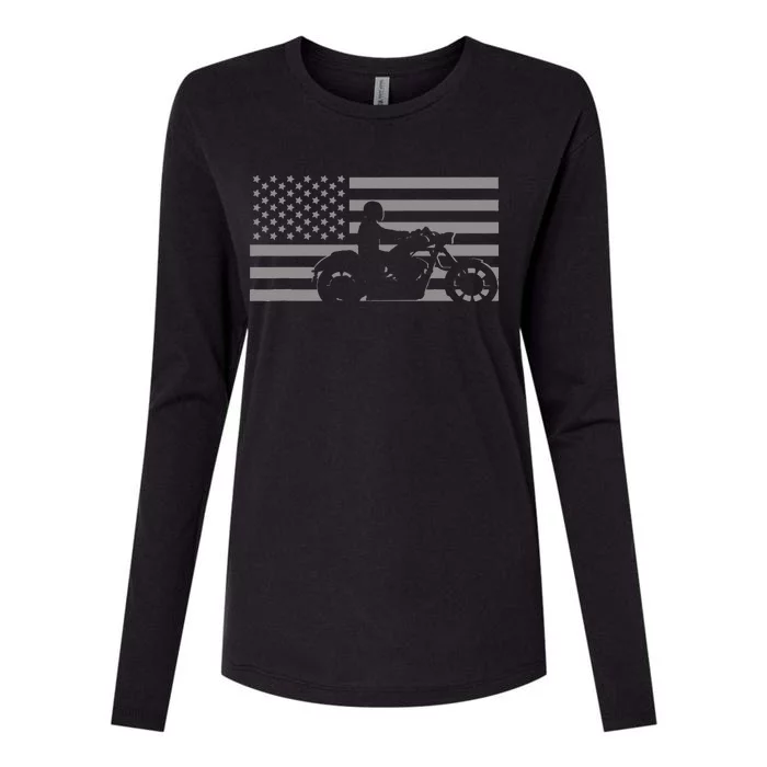 American Flag Biker Motorcycle Womens Cotton Relaxed Long Sleeve T-Shirt