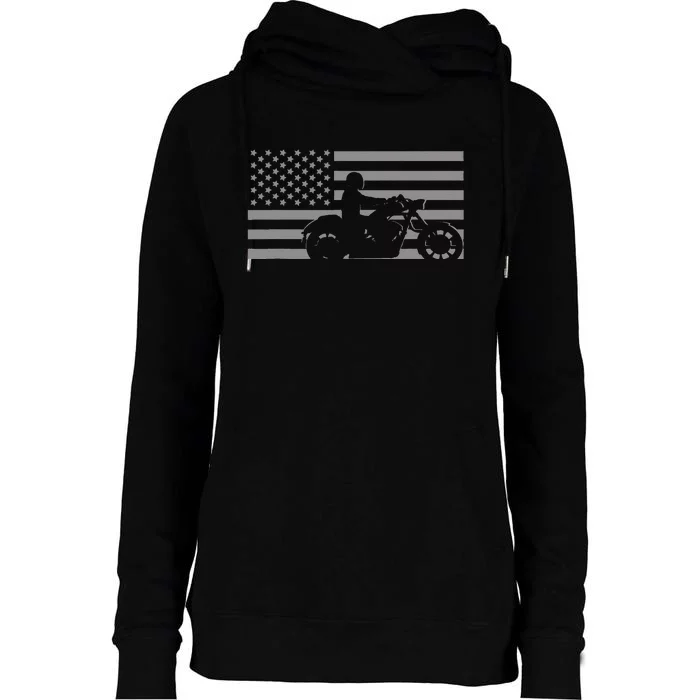 American Flag Biker Motorcycle Womens Funnel Neck Pullover Hood