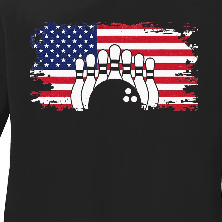 American Flag Bowling Apparel Bowling Ladies Long Sleeve Shirt