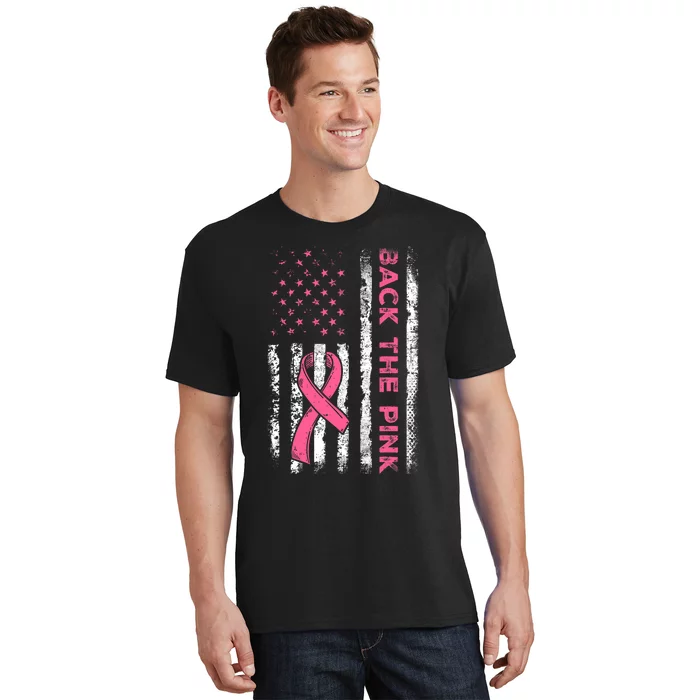 American Flag Back The Pink Breast Cancer Awareness Ribbon T-Shirt