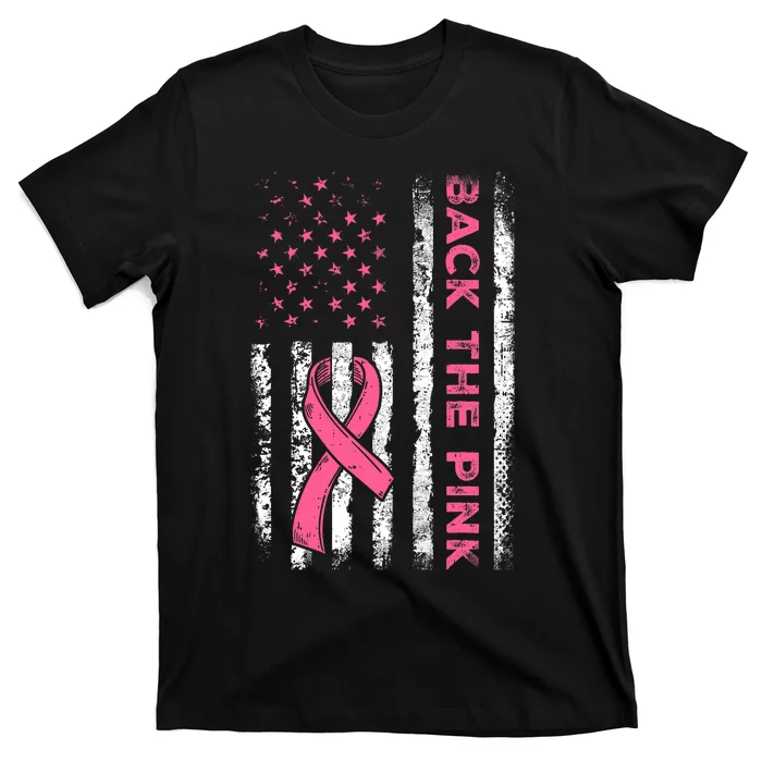 American Flag Back The Pink Breast Cancer Awareness Ribbon T-Shirt