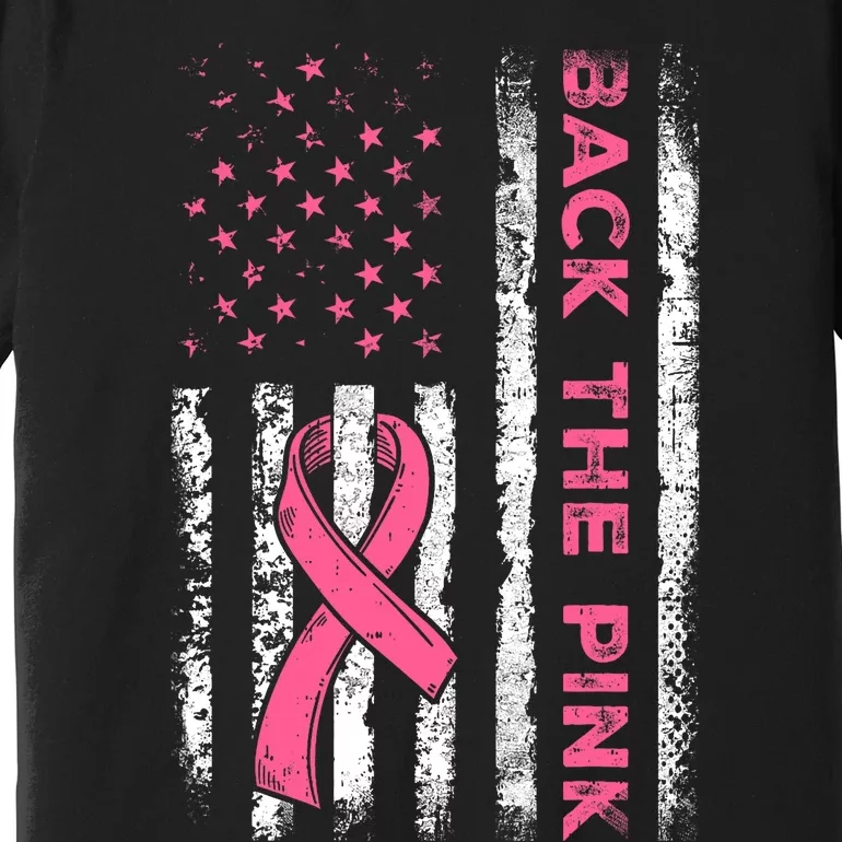 American Flag Back The Pink Breast Cancer Awareness Ribbon Premium T-Shirt