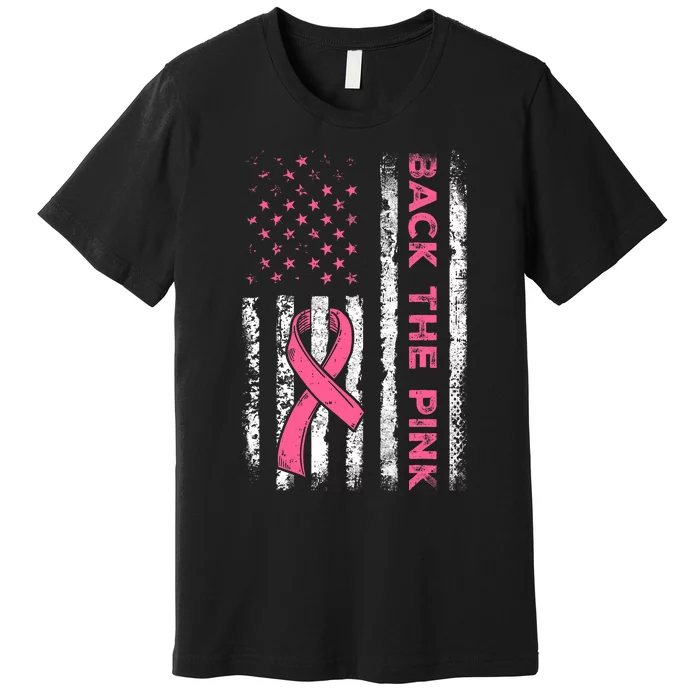 American Flag Back The Pink Breast Cancer Awareness Ribbon Premium T-Shirt