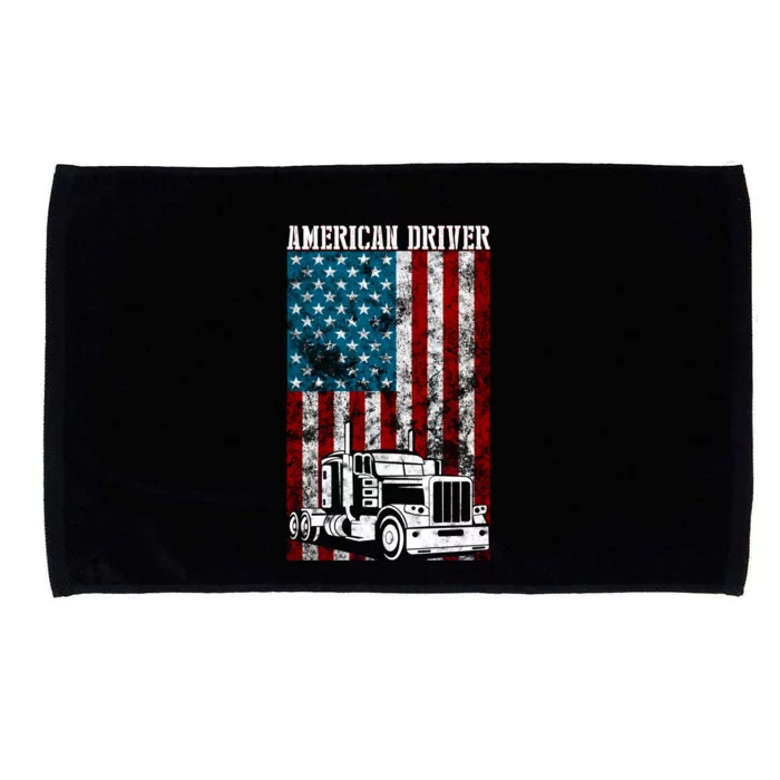 American Flag Big Rig Semitrailer Truck Driver Gift Microfiber Hand Towel