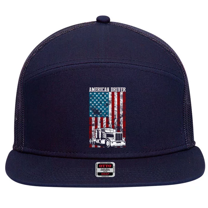 American Flag Big Rig Semitrailer Truck Driver Gift 7 Panel Mesh Trucker Snapback Hat