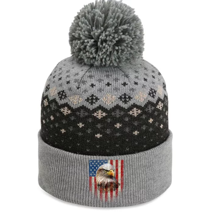 American Flag Bald Eagle Patriotic Red White Blue The Baniff Cuffed Pom Beanie