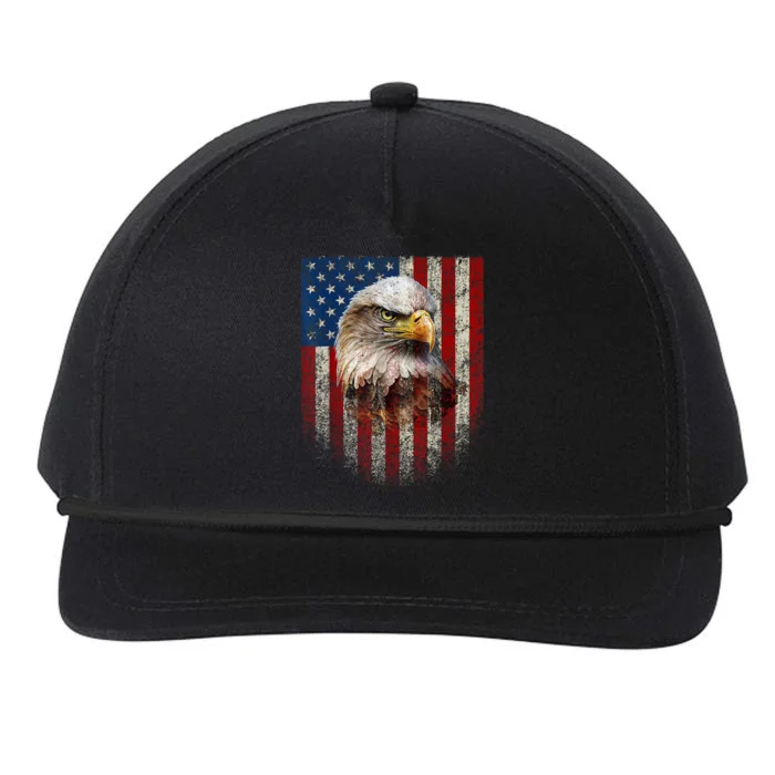 American Flag Bald Eagle Patriotic Red White Blue Snapback Five-Panel Rope Hat