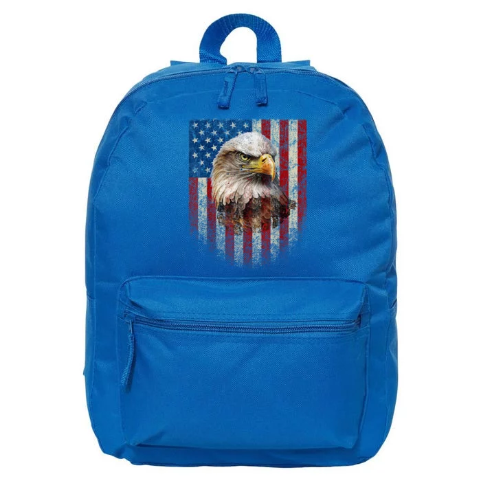 American Flag Bald Eagle Patriotic Red White Blue 16 in Basic Backpack