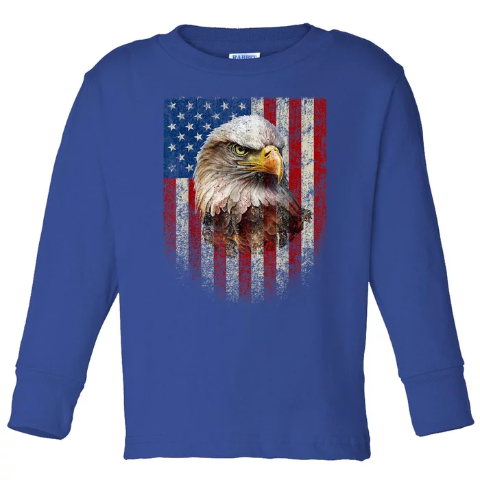 American Flag Bald Eagle Patriotic Red White Blue Toddler Long Sleeve Shirt