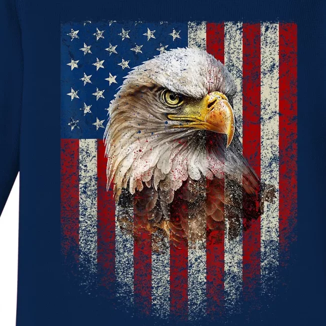 American Flag Bald Eagle Patriotic Red White Blue Baby Long Sleeve Bodysuit